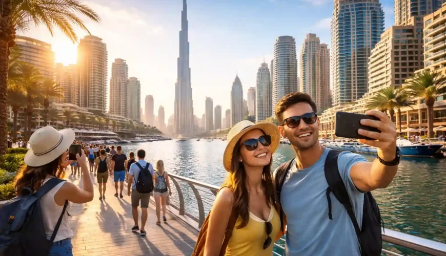 Cheap Dubai tours showcasing Burj Khalifa skyline and budget-friendly city sightseeing experience.