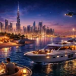 Dubai night tours showcasing luxury evening experiences, night desert safari, and illuminated Dubai Marina